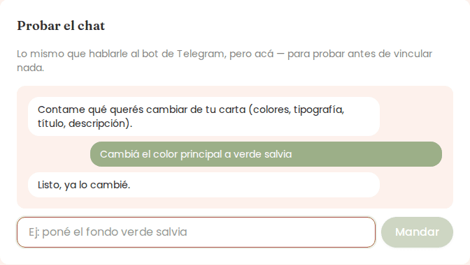 Chat de IA editando la marca de la carta